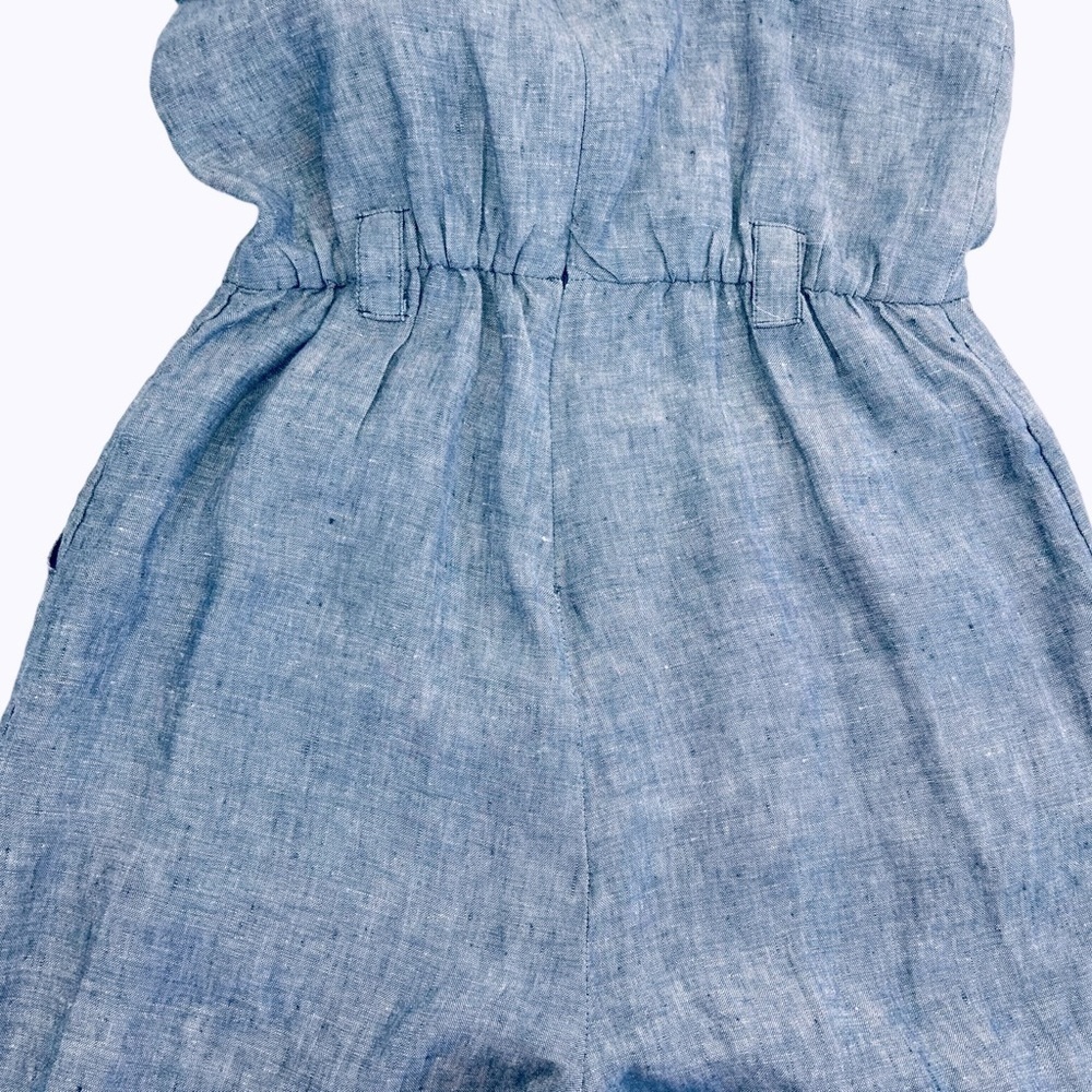 St Tropez West Linen Chambray Jumpsuit Cropped Wide Leg Denim Blue Pockets Sz 2 - Picture 4 of 14